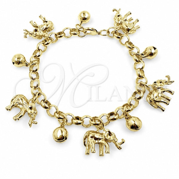 Oro Laminado Fancy Bracelet, Gold Filled Style Elephant and Rolo Design, Polished, Golden Finish, 03.63.2305.08 (07 MM Thickness, 8 Inches Length)