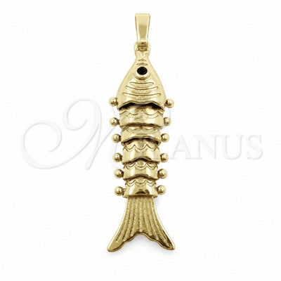Oro Laminado Fancy Pendant, Gold Filled Style Fish Design, with Black Cubic Zirconia, Polished, Golden Finish for wholesale, main product view