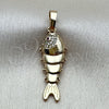 Oro Laminado Fancy Pendant, Gold Filled Style Fish Design, with White and Ruby Cubic Zirconia, Polished, Golden Finish, 05.195.0046