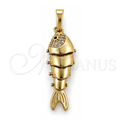 Oro Laminado Fancy Pendant, Gold Filled Style Fish Design, with White and Ruby Cubic Zirconia, Polished, Golden Finish, 05.195.0046