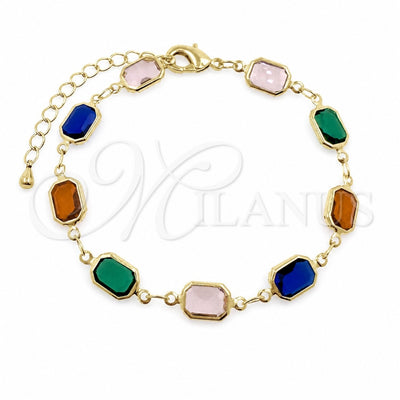 Oro Laminado Fancy Bracelet, Gold Filled Style with Multicolor Crystal, Polished, Golden Finish, 03.326.0026.06 (Thickness, 6 Inches Length)