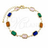 Oro Laminado Fancy Bracelet, Gold Filled Style with Multicolor Crystal, Polished, Golden Finish, 03.326.0026.06 (Thickness, 6 Inches Length)