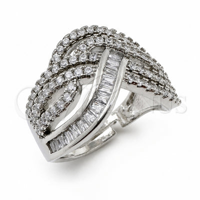 White Gold Filled Multi Stone Ring, Baguette Design, with White Cubic Zirconia, Polished, Rhodium Finish, 01.471.0064 (One size fits all)