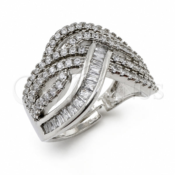 White Gold Filled Multi Stone Ring, Baguette Design, with White Cubic Zirconia, Polished, Rhodium Finish, 01.471.0064 (One size fits all)