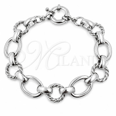 White Gold Filled Fancy Bracelet, Twist and Rolo Design, Polished, Rhodium Finish, 03.415.0007.1.07 (12 MM Thickness, 8 Inches Length)