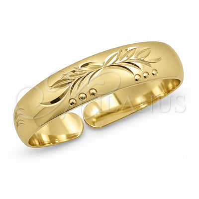 Oro Laminado Individual Bangle, Gold Filled Style Leaf Design, Diamond Cutting Finish, Golden Finish, 07.165.0019 (12 MM Thickness, One size fits all)