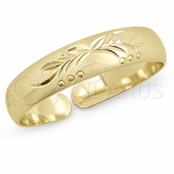 Oro Laminado Individual Bangle, Gold Filled Style Leaf Design, Diamond Cutting Finish, Golden Finish, 07.165.0019 (12 MM Thickness, One size fits all)