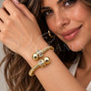 Oro Laminado Individual Bangle, Gold Filled Style Twist and Ball Design, with White Cubic Zirconia, Polished, Golden Finish, 07.459.0003 (Thickness, One size fits all)