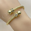 Oro Laminado Individual Bangle, Gold Filled Style Twist and Ball Design, with White Cubic Zirconia, Polished, Golden Finish, 07.459.0003 (Thickness, One size fits all)
