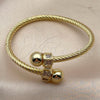Oro Laminado Individual Bangle, Gold Filled Style Twist and Ball Design, with White Cubic Zirconia, Polished, Golden Finish, 07.459.0003 (Thickness, One size fits all)
