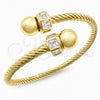 Oro Laminado Individual Bangle, Gold Filled Style Twist and Ball Design, with White Cubic Zirconia, Polished, Golden Finish, 07.459.0003 (Thickness, One size fits all)