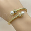 Oro Laminado Individual Bangle, Gold Filled Style Twist and Ball Design, with Ivory Pearl and White Cubic Zirconia, Polished, Golden Finish, 07.459.0003.1 (Thickness, One size fits all)