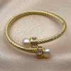 Oro Laminado Individual Bangle, Gold Filled Style Twist and Ball Design, with Ivory Pearl and White Cubic Zirconia, Polished, Golden Finish, 07.459.0003.1 (Thickness, One size fits all)