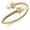 Oro Laminado Individual Bangle, Gold Filled Style Twist and Ball Design, with Ivory Pearl and White Cubic Zirconia, Polished, Golden Finish, 07.459.0003.1 (Thickness, One size fits all)