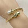 Oro Laminado Individual Bangle, Gold Filled Style Twist and Ball Design, with Ivory Pearl and White Cubic Zirconia, Polished, Golden Finish, 07.459.0003.2 (Thickness, One size fits all)