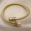 Oro Laminado Individual Bangle, Gold Filled Style Twist and Ball Design, with Ivory Pearl and White Cubic Zirconia, Polished, Golden Finish, 07.459.0003.2 (Thickness, One size fits all)