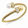 Oro Laminado Individual Bangle, Gold Filled Style Twist and Ball Design, with Ivory Pearl and White Cubic Zirconia, Polished, Golden Finish, 07.459.0003.2 (Thickness, One size fits all)