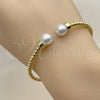 Oro Laminado Individual Bangle, Gold Filled Style Ball and Twist Design, with Ivory Pearl, Polished, Golden Finish, 07.459.0004 (03 MM Thickness, One size fits all)