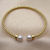 Oro Laminado Individual Bangle, Gold Filled Style Ball and Twist Design, with Ivory Pearl, Polished, Golden Finish, 07.459.0004 (03 MM Thickness, One size fits all)
