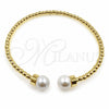 Oro Laminado Individual Bangle, Gold Filled Style Ball and Twist Design, with Ivory Pearl, Polished, Golden Finish, 07.459.0004 (03 MM Thickness, One size fits all)