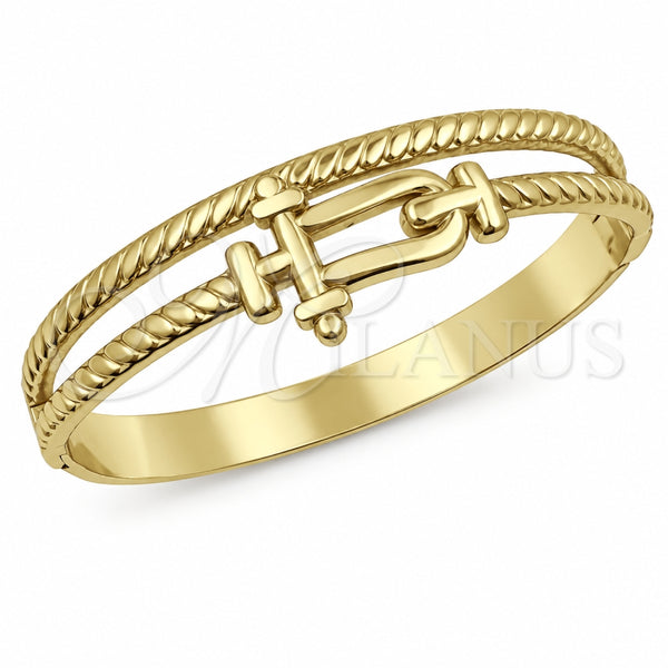 Stainless Steel Individual Bangle, Belt Buckle and Twist Design, Polished, Golden Finish, 07.116.0010.1.05 (16 MM Thickness, Size 5 (2.50 Diameter))