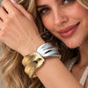 Oro Laminado Individual Bangle, Gold Filled Style Leaf Design, Polished, Two Tone, 07.215.0053.05 (30 MM Thickness, Size 5 (2.50 Diameter))