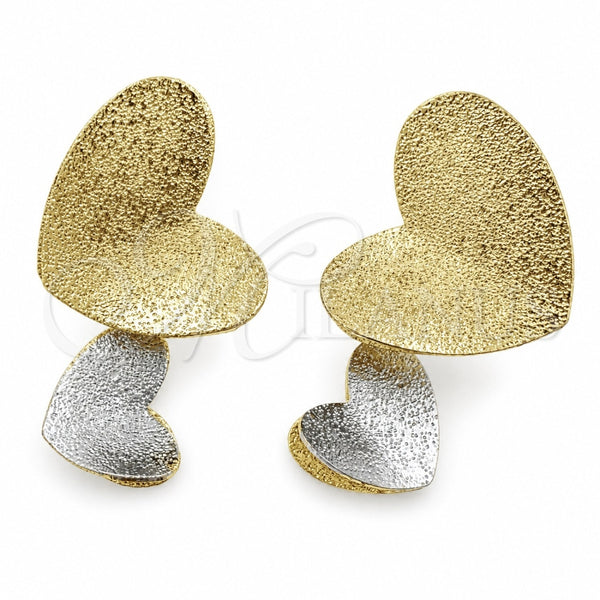Oro Laminado Stud Earring, Gold Filled Style Heart Design, Matte Finish, Two Tone, 02.472.0002