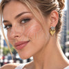 Oro Laminado Stud Earring, Gold Filled Style Heart Design, Polished, Two Tone, 02.472.0003
