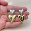 Oro Laminado Stud Earring, Gold Filled Style Heart Design, Polished, Two Tone, 02.472.0003