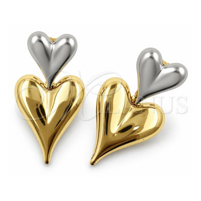 Oro Laminado Stud Earring, Gold Filled Style Heart Design, Polished, Two Tone, 02.472.0003