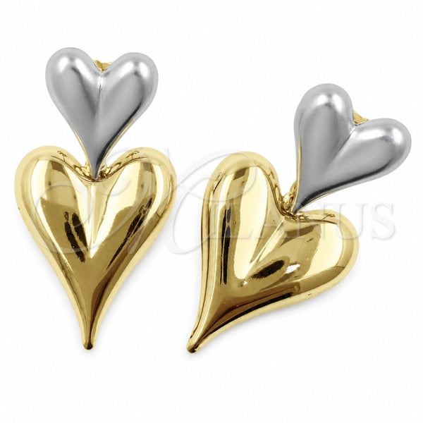 Oro Laminado Stud Earring, Gold Filled Style Heart Design, Polished, Two Tone, 02.472.0003