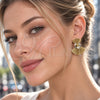 Oro Laminado Stud Earring, Gold Filled Style Flower and Ball Design, Polished, Two Tone, 02.472.0004