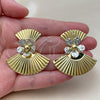 Oro Laminado Stud Earring, Gold Filled Style Flower and Ball Design, Polished, Two Tone, 02.472.0004