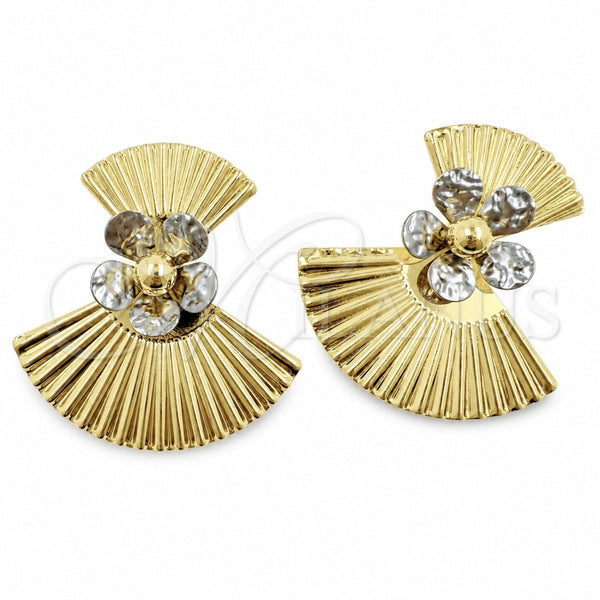 Oro Laminado Stud Earring, Gold Filled Style Flower and Ball Design, Polished, Two Tone, 02.472.0004
