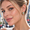 Oro Laminado Stud Earring, Gold Filled Style Love Knot Design, Diamond Cutting Finish, Two Tone, 02.472.0005