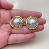 Oro Laminado Stud Earring, Gold Filled Style Love Knot Design, Diamond Cutting Finish, Two Tone, 02.472.0005