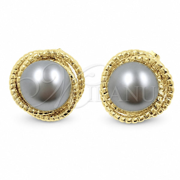 Oro Laminado Stud Earring, Gold Filled Style Love Knot Design, Diamond Cutting Finish, Two Tone, 02.472.0005