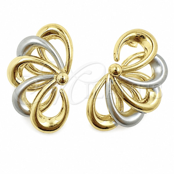 Oro Laminado Stud Earring, Gold Filled Style Flower Design, Polished, Two Tone, 02.472.0006