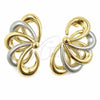 Oro Laminado Stud Earring, Gold Filled Style Flower Design, Polished, Two Tone, 02.472.0006