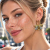 Oro Laminado Stud Earring, Gold Filled Style Flower and Leaf Design, Diamond Cutting Finish, Two Tone, 02.472.0007
