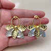 Oro Laminado Stud Earring, Gold Filled Style Flower and Leaf Design, Diamond Cutting Finish, Two Tone, 02.472.0007