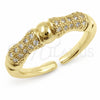 Oro Laminado Multi Stone Ring, Gold Filled Style Bamboo Design, with White Micro Pave, Polished, Golden Finish, 01.472.0002 (One size fits all)