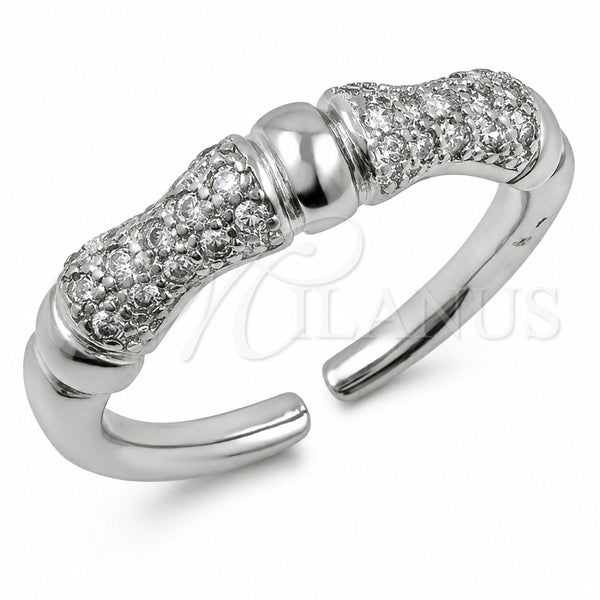 White Gold Filled Multi Stone Ring, Bamboo Design, with White Micro Pave, Polished, Rhodium Finish, 01.472.0002.1 (One size fits all)