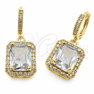 Oro Laminado Dangle Earring, Gold Filled Style Cluster Design, with White Cubic Zirconia and White Micro Pave, Polished, Golden Finish, 02.472.0013