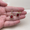 Oro Laminado Dangle Earring, Gold Filled Style Cluster Design, with Garnet and White Cubic Zirconia, Polished, Golden Finish, 02.472.0013.1