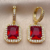 Oro Laminado Dangle Earring, Gold Filled Style Cluster Design, with Garnet and White Cubic Zirconia, Polished, Golden Finish, 02.472.0013.1