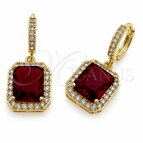 Oro Laminado Dangle Earring, Gold Filled Style Cluster Design, with Garnet and White Cubic Zirconia, Polished, Golden Finish, 02.472.0013.1