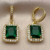 Oro Laminado Dangle Earring, Gold Filled Style Cluster Design, with Green and White Cubic Zirconia, Polished, Golden Finish, 02.472.0013.2
