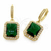 Oro Laminado Dangle Earring, Gold Filled Style Cluster Design, with Green and White Cubic Zirconia, Polished, Golden Finish, 02.472.0013.2