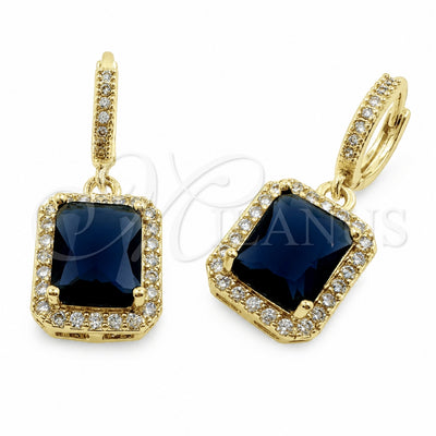 Oro Laminado Dangle Earring, Gold Filled Style Cluster Design, with Sapphire Blue and White Cubic Zirconia, Polished, Golden Finish, 02.472.0013.3